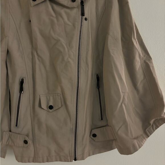 BCBGMaxAzria Dominique Khaki Utility Cape Jacket Large - Picture 4 of 10